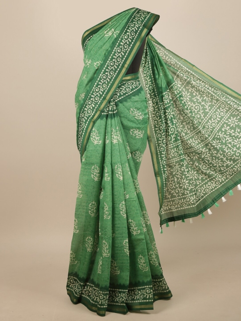 

Pothys Green & White Floral Printed Saree