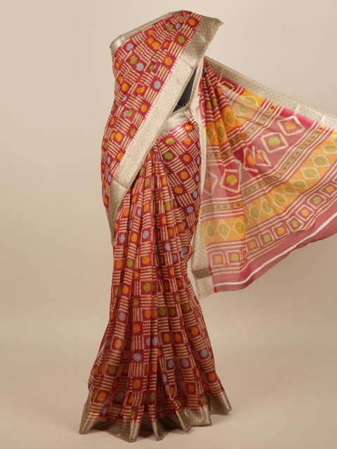 

Pothys Maroon & Gold-Toned Printed Zari Saree