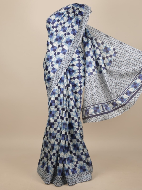 

Pothys White & Navy Blue Printed Saree