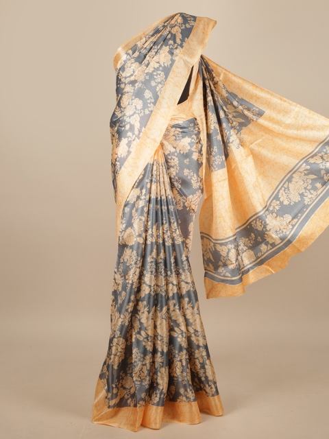 

Pothys Grey & Orange Floral Printed Saree