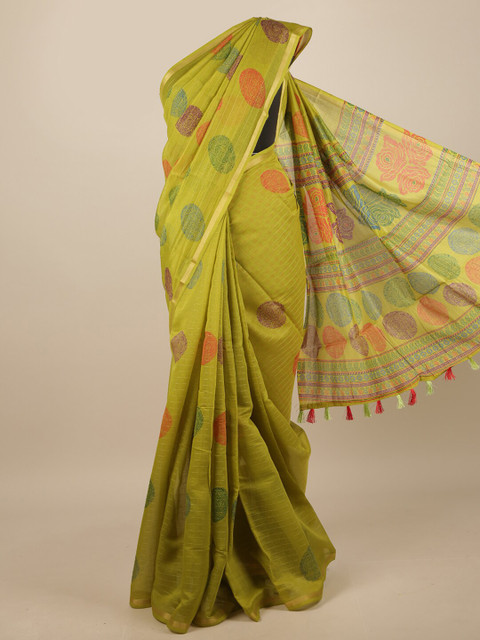 

Pothys Green & Orange Polka Dots Printed Saree