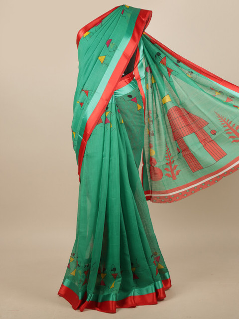 

Pothys Green & Red Warli Printed Saree