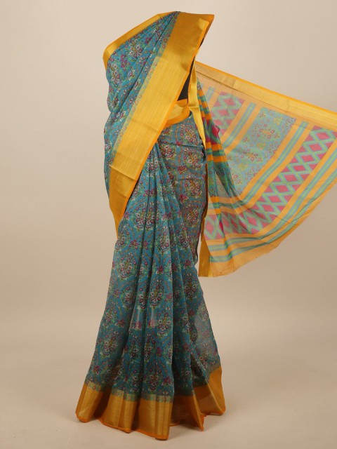 

Pothys Green & Yellow Floral Printed Saree