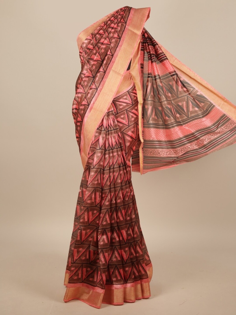 

Pothys Brown & Peach-Coloured Geometric Printed Zari Saree