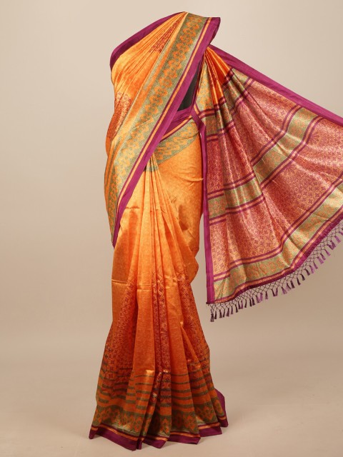 

Pothys Orange & Pink Floral Printed Saree