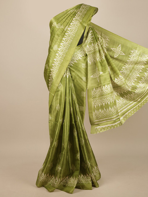 

Pothys Green & Beige Floral Printed Saree