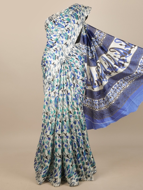

Pothys Cream-Coloured & Blue Floral Printed Saree