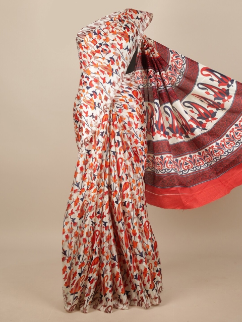 

Pothys Cream-Coloured & Red Floral Printed Saree