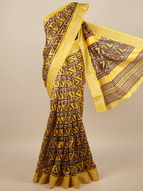 

Pothys Brown & Yellow Geometric Printed Zari Saree