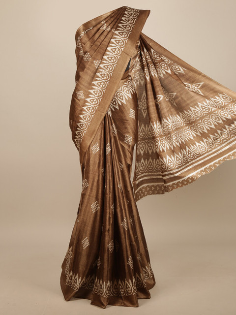 

Pothys Brown & Cream-Coloured Geometric Printed Saree