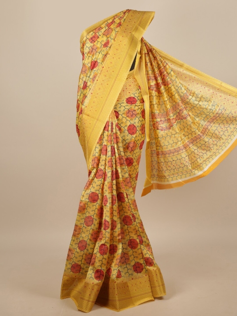 

Pothys Yellow & Red Geometric Printed Saree
