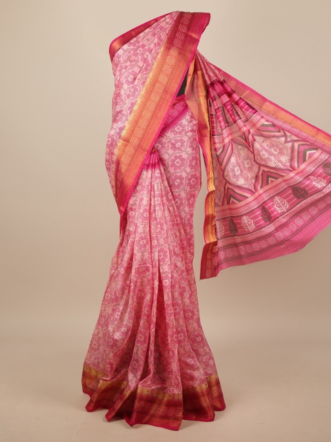 

Pothys Pink & Brown Geometric Printed Zari Saree