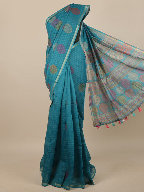 

Pothys Blue & Red Ethnic Motifs Printed Zari Saree