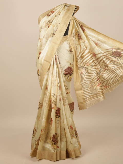 

Pothys Cream-Coloured & Brown Floral Printed Zari Saree
