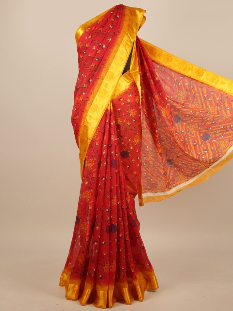 

Pothys Red & Gold-Toned Floral Printed Zari Saree