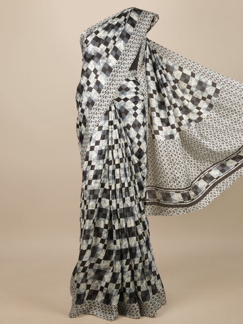 

Pothys Black & White Geometric Printed Saree