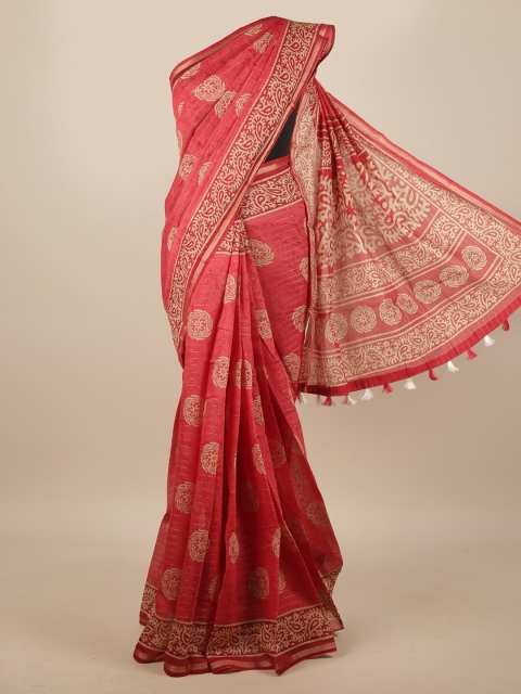 

Pothys Pink & Beige Ethnic Motifs Printed Zari Saree