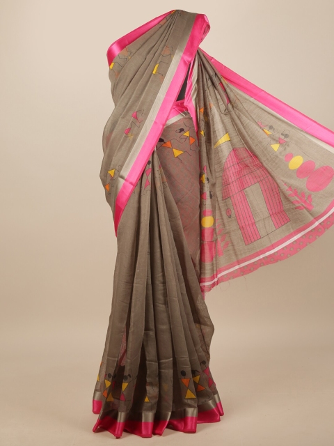 

Pothys Grey & Pink Warli Printed Saree