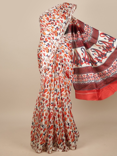 

Pothys Cream-Coloured & Orange Floral Printed Saree