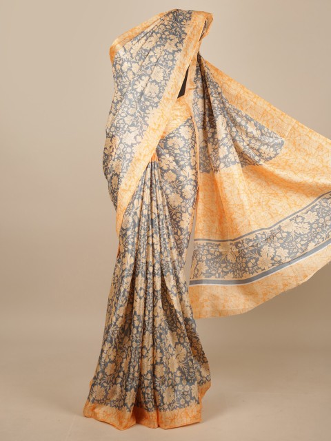 

Pothys Grey & Orange Floral Saree