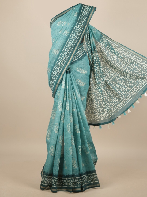 

Pothys Teal Green & White Floral Zari Saree