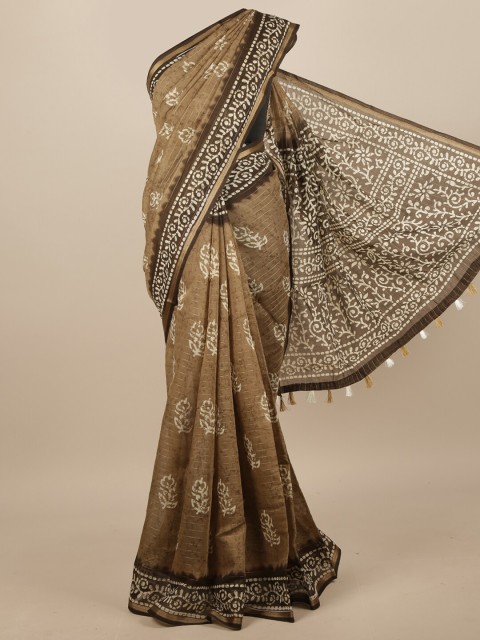 

Pothys Brown & Gold-Toned Batik Printed Saree