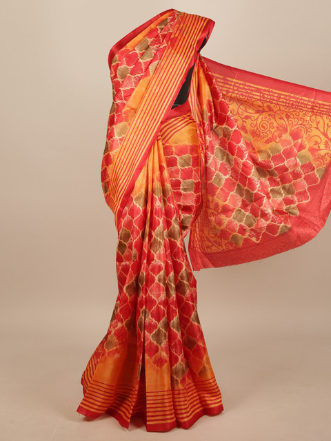 

Pothys Orange & Gold-Toned Ethnic Motifs Saree