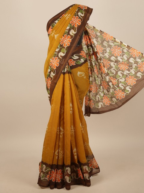

Pothys Mustard & Brown Ethnic Motifs Saree