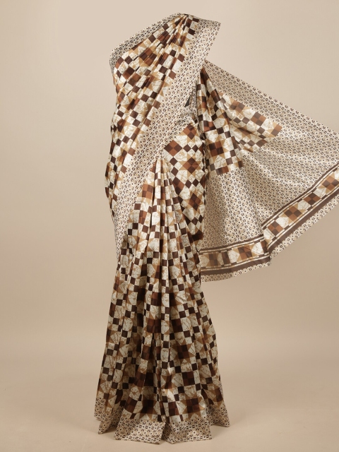 

Pothys Cream-Coloured & Brown Printed Saree