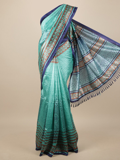 

Pothys Teal Green & Brown Ethnic Motifs Saree