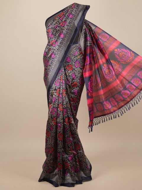 

Pothys Navy Blue & Pink Floral Saree