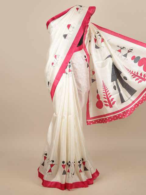 

Pothys White & Pink Warli Saree
