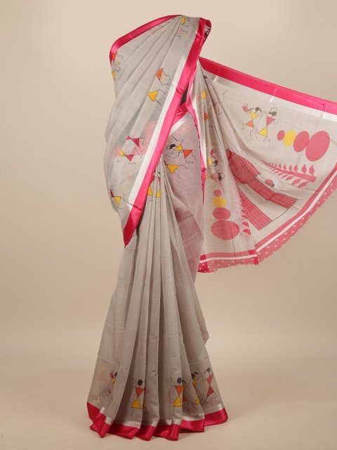 

Pothys Grey & Pink Warli Saree