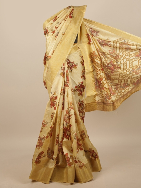 

Pothys Gold-Toned & Brown Floral Saree
