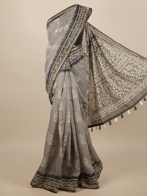 

Pothys Grey & White Ethnic Motifs Zari Saree