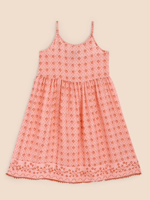 

House of Pataudi Girls Pink Printed Empire Dress