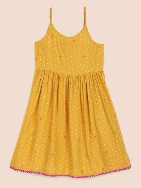 

House of Pataudi Girls Mustard Yellow Printed Empire Dress