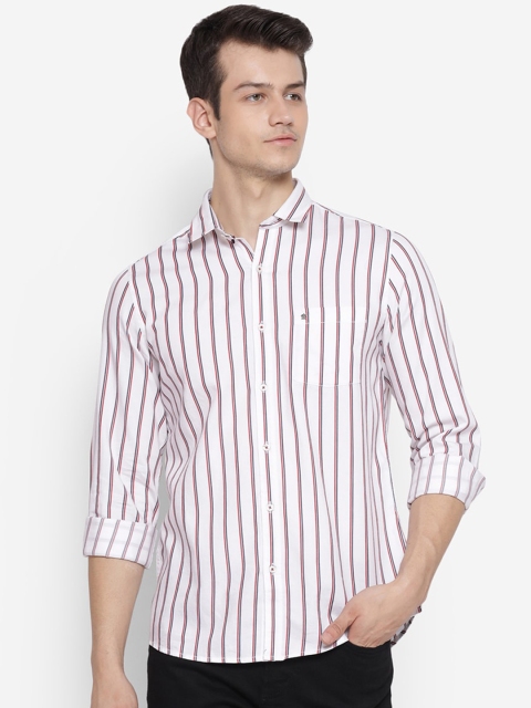 

Turtle Men White & Red Slim Fit Opaque Striped Cotton Casual Shirt