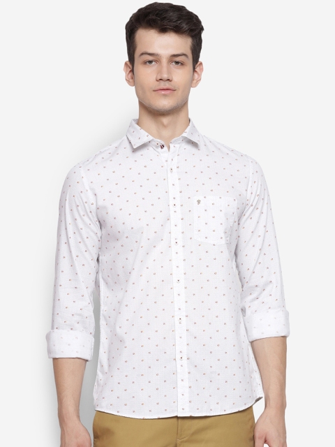 

Turtle Men White & Yellow Slim Fit Opaque Printed Cotton Casual Shirt
