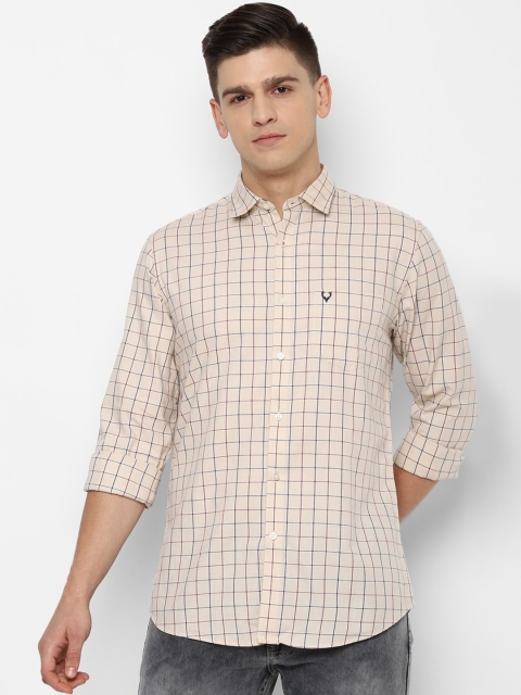 

Allen Solly Men Beige & Blue Slim Fit Checked Cotton Casual Shirt