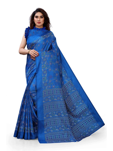 

KALINI Blue & White Floral Silk Blend Saree