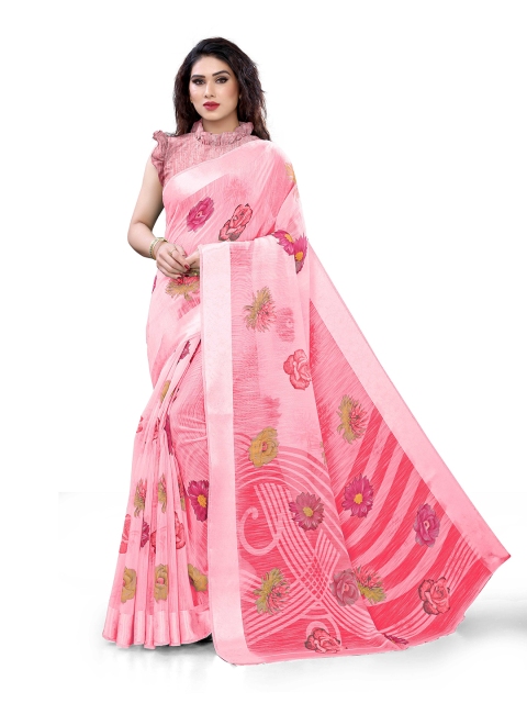 

KALINI Peach-Coloured & Green Floral Bagh Saree