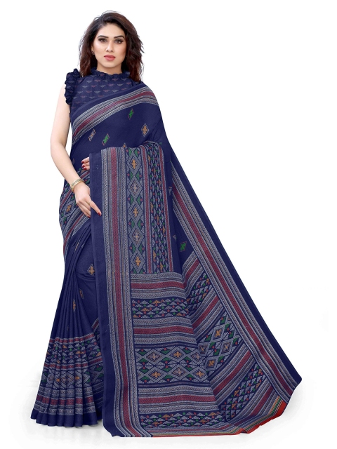

KALINI Navy Blue & White Jute Cotton Saree