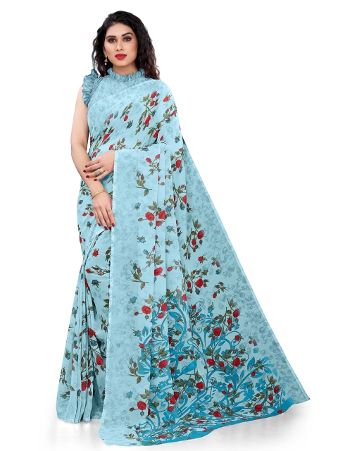 

KALINI Turquoise Blue & Red Floral Bagh Saree