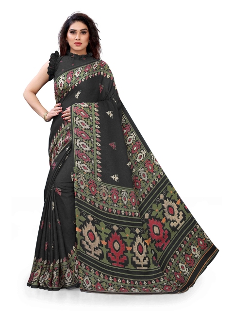 

KALINI Black & Red Ethnic Motifs Jute Cotton Saree