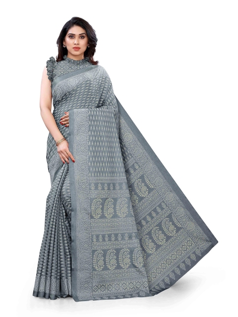 

KALINI Grey & White Silk Blend Saree