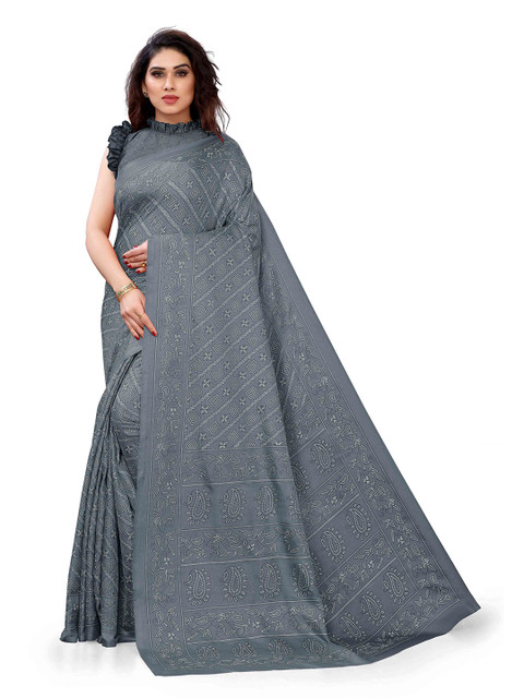 

KALINI Grey & White Ethnic Motifs Silk Blend Saree