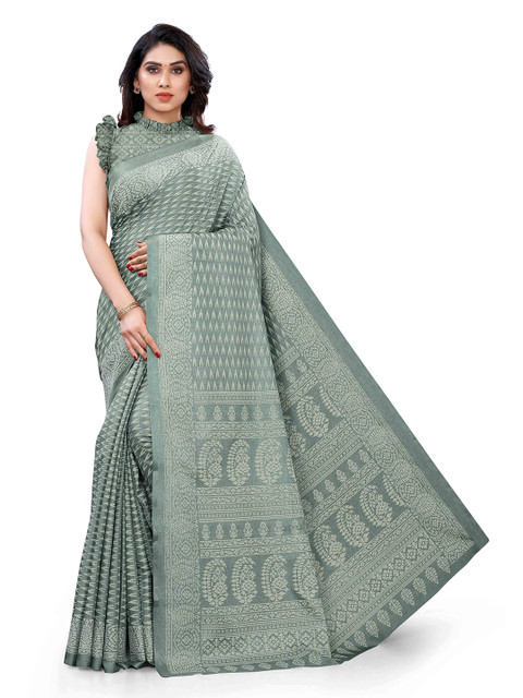 

KALINI Green Ethnic Motifs Printed Silk Blend Saree