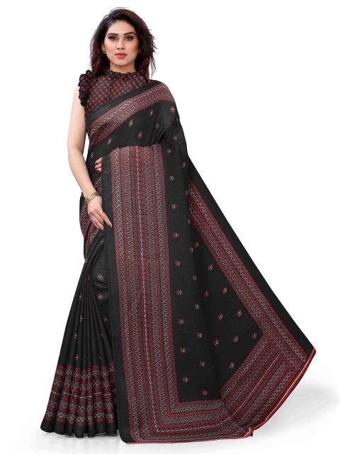 

KALINI Black & Red Ethnic Motifs Printed Jute Cotton Saree