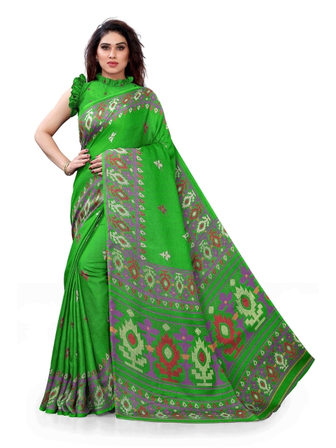 

KALINI Green & Red Printed Jute Cotton Saree